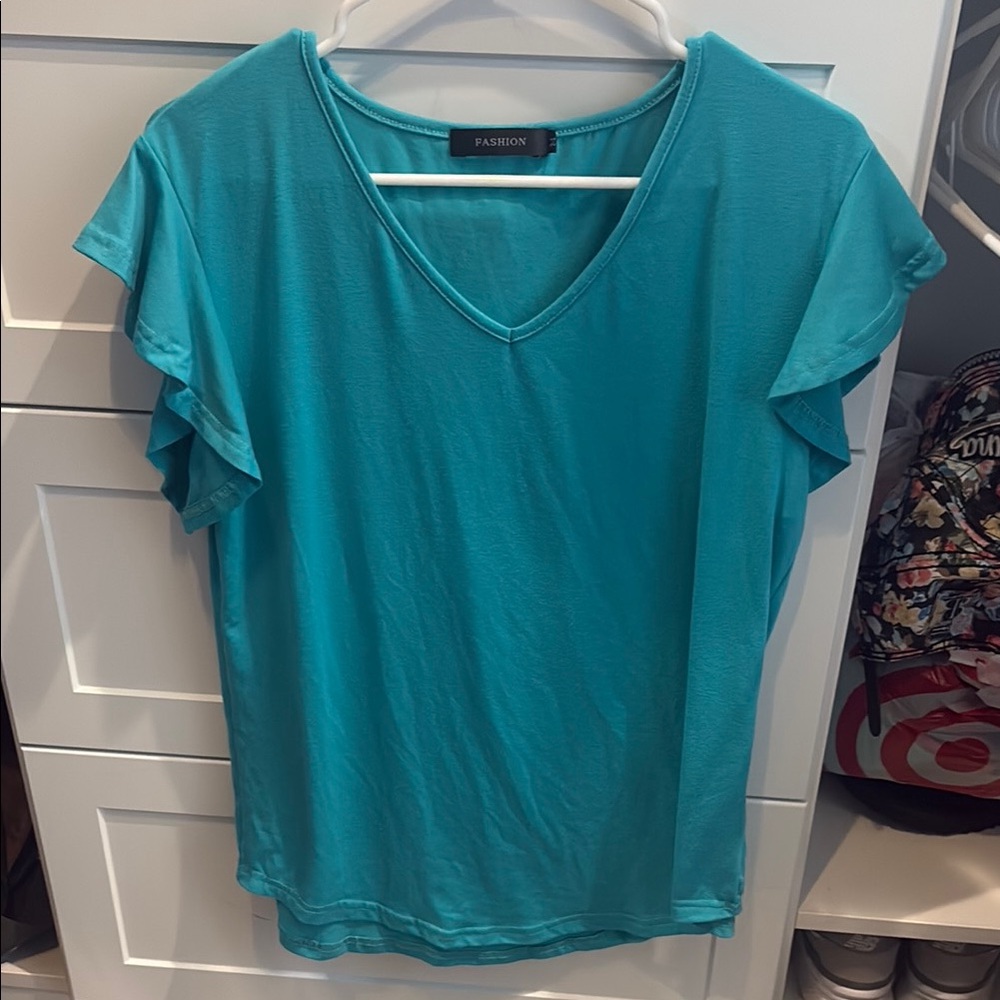 Women's Teal V-Neck Top